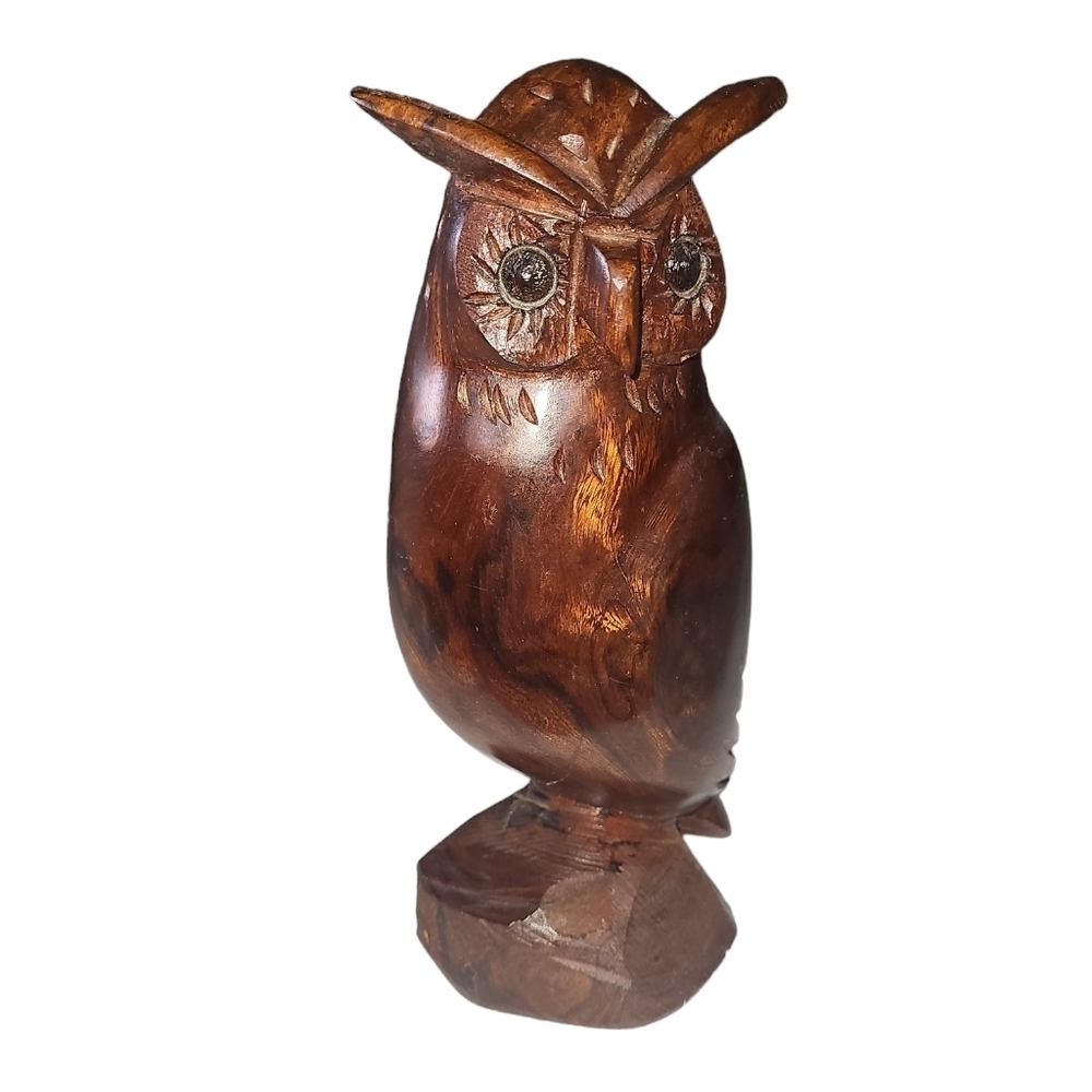 Hand Carved wooden owl made in Mexico 9" tall